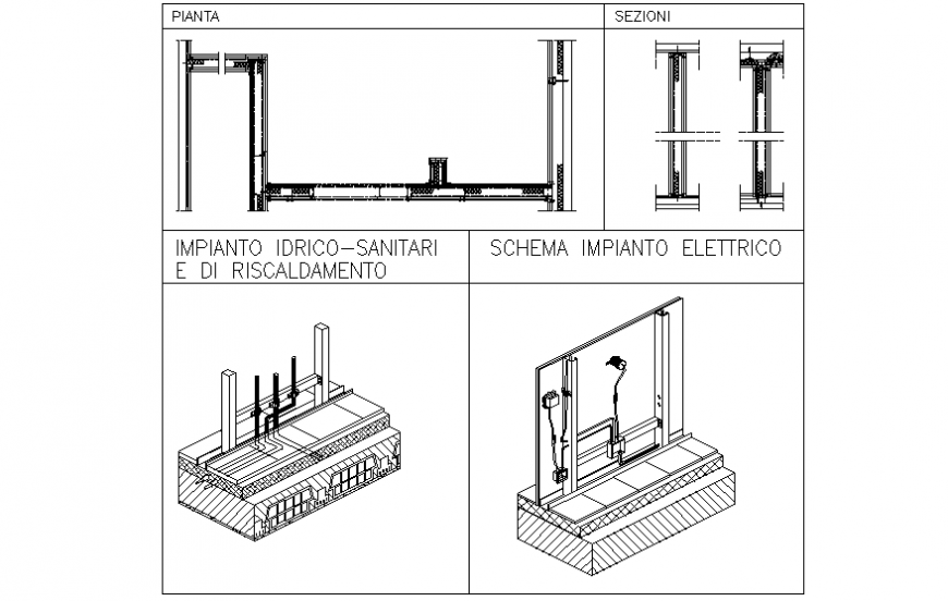 Diving panels of house sanitary cad drawing details dwg file
