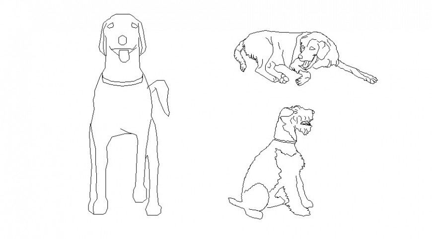Dog detail 2d view elevation CAD animal block autocad file