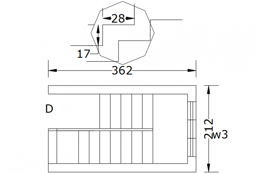 Dog Leg Staircase Layout with Dimension Details in CAD Drawing File