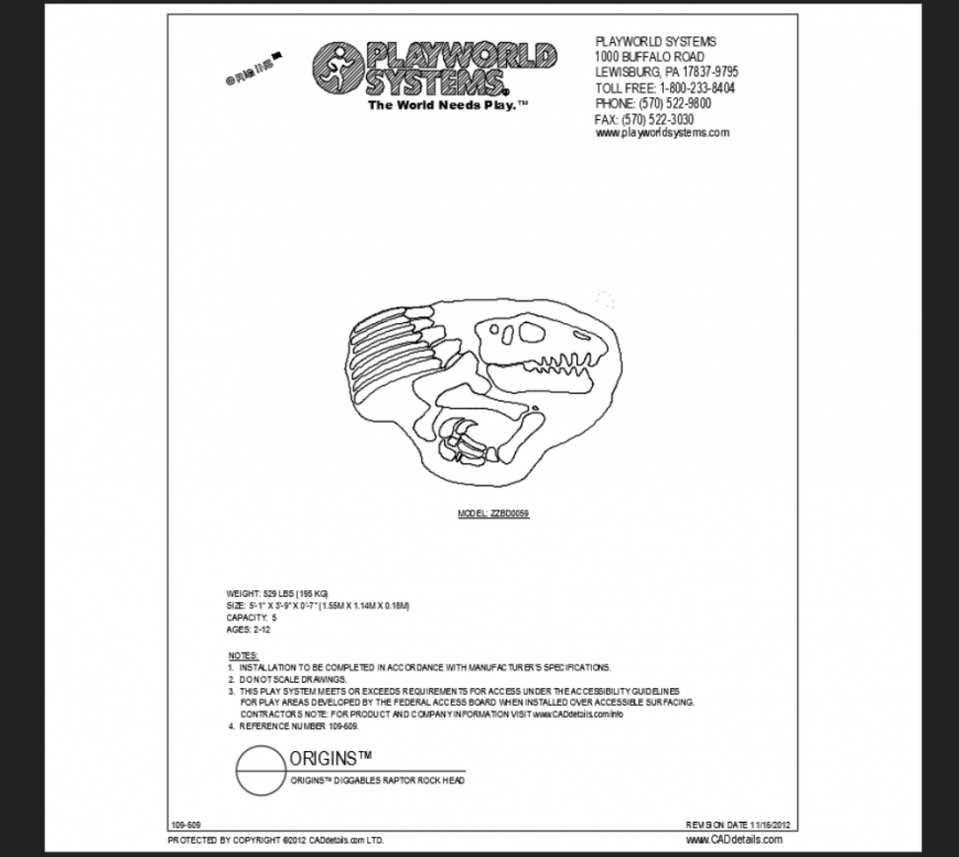 Doggable raptor rock head play area play equipment details dwg file