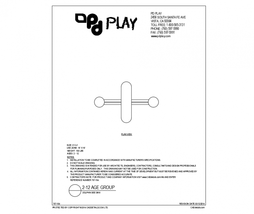 Dolphin see saw play equipment of garden plan view details dwg file
