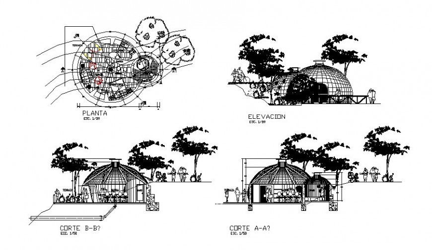 Dome house detail drawing in AutoCAD file.