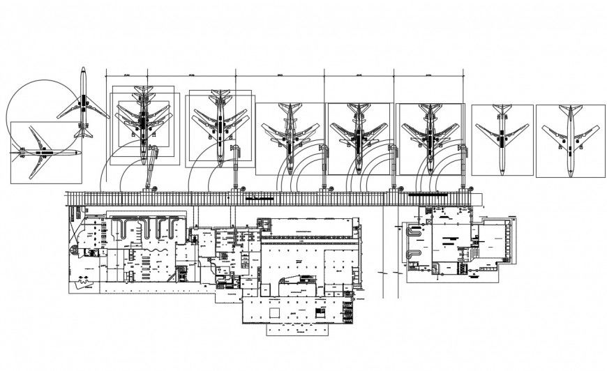 Domestic airport layout plan and landing runway details dwg file