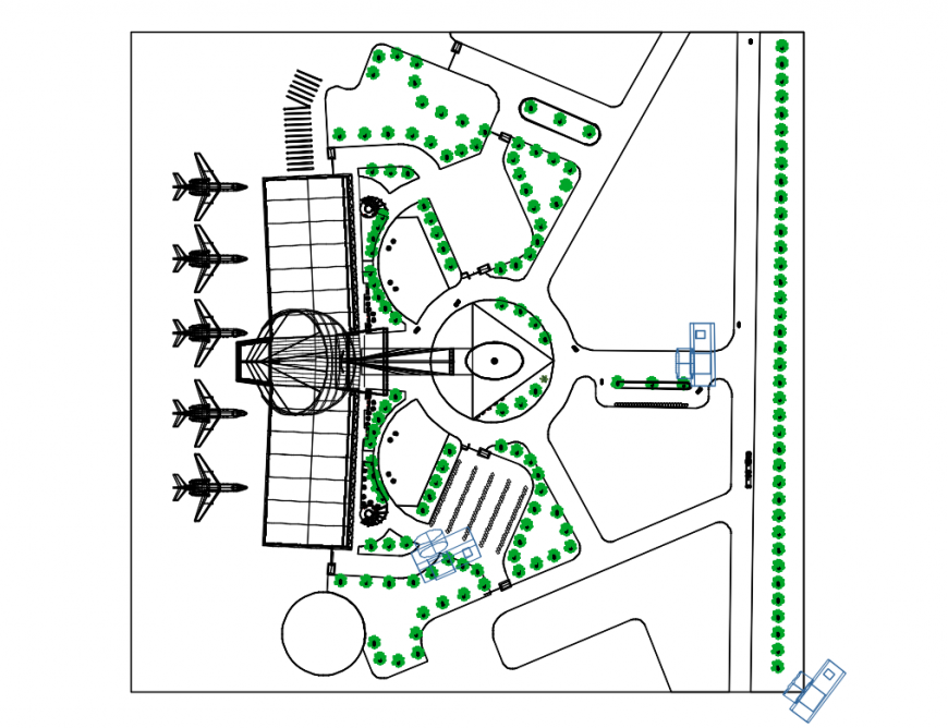 Domestic airport runway and landscaping structure details dwg file