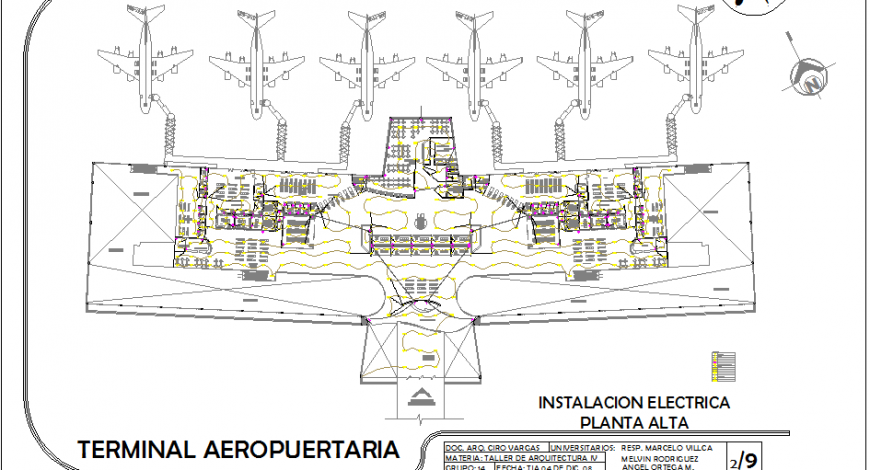 Domestic airport terminal architecture layout plan details dwg file