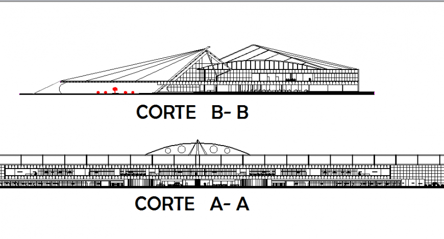Domestic airport terminal facade and cut sectional details dwg file
