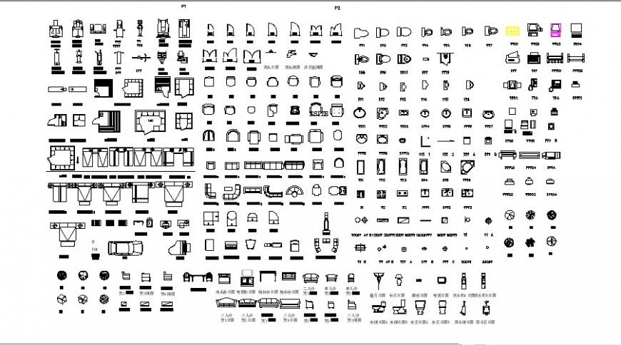 Door, bed and sofa different block design in auto cad software