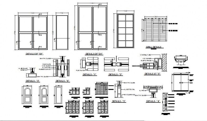 Door, window and grill block detail 2d view CAD block layout file in dwg format
