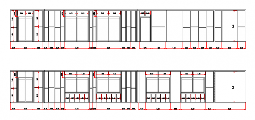Door-window elevation design plan of wood housing design drawing