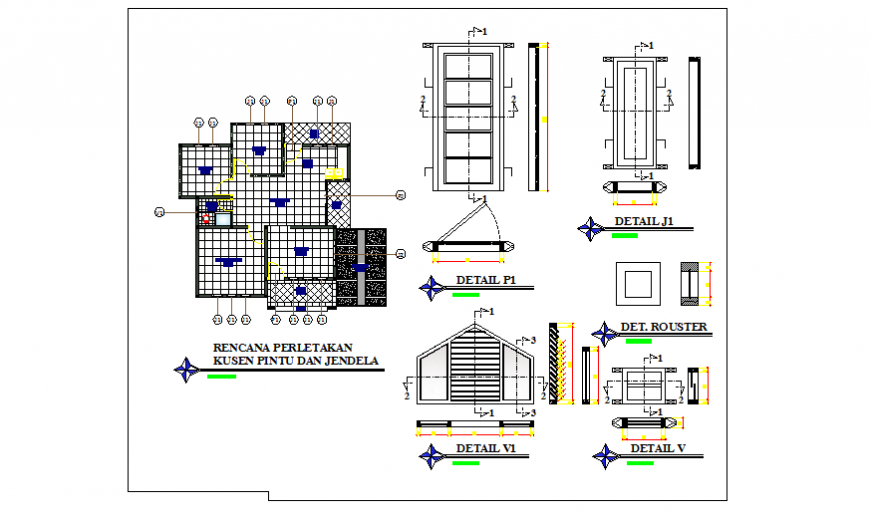 Door - Window detail design of single family house design drawing