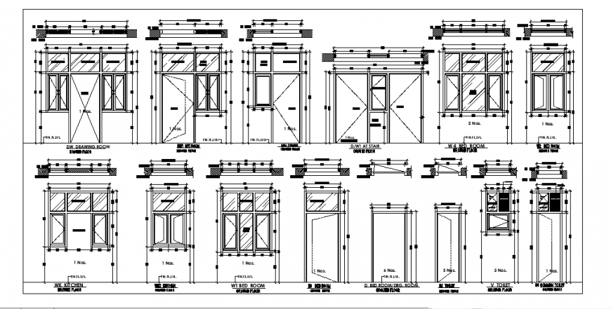 Door - window Section detail design of proposed house design drawing