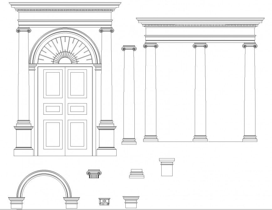 Door and column elevation plan detail dwg file