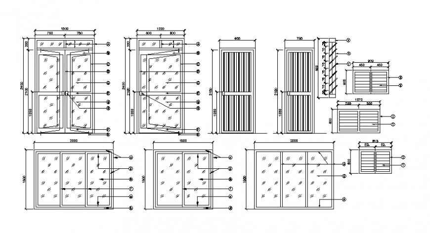 Door and window design blocks CAD drawings 2d view elevation autocad file