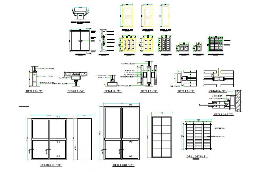 Door and window detail 2d view CAD structural block layout autocad file