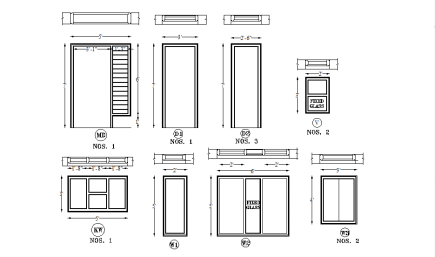 Door and window elevation plan dwg file