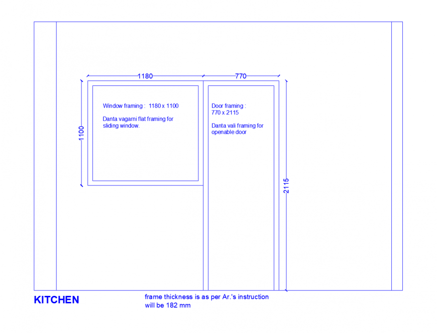 Door and window framing details of kitchen cad drawing details dwg file