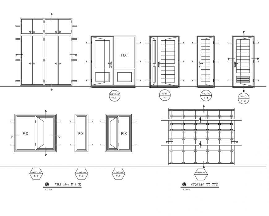 Door and window front elevation detail dwg file