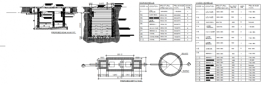 Door and window schedule table detail and section plan dwg file