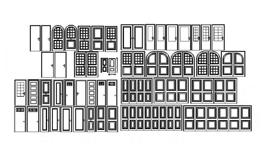 Door and window units detail elevation 2d view autocad file