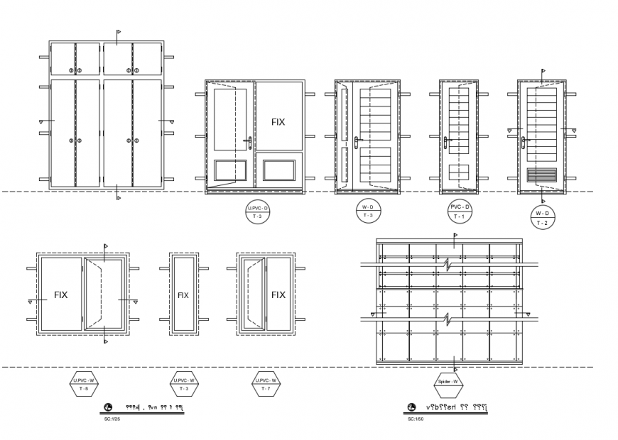 Door AND windows front elevation dwg file