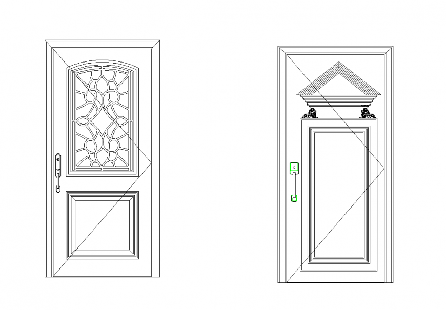 Door design view with elevation of furniture block design dwg file