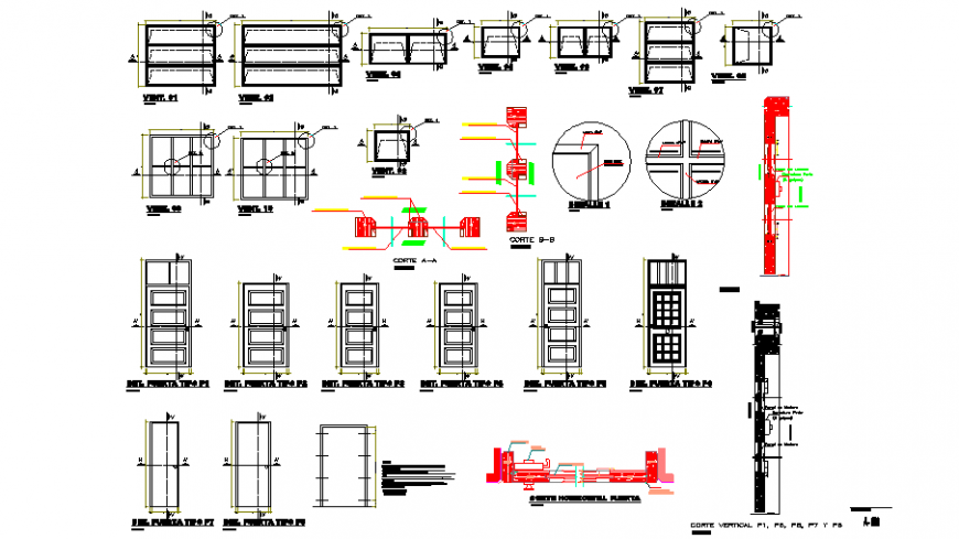 Door elevation and doors and windows installation details of hospital dwg file