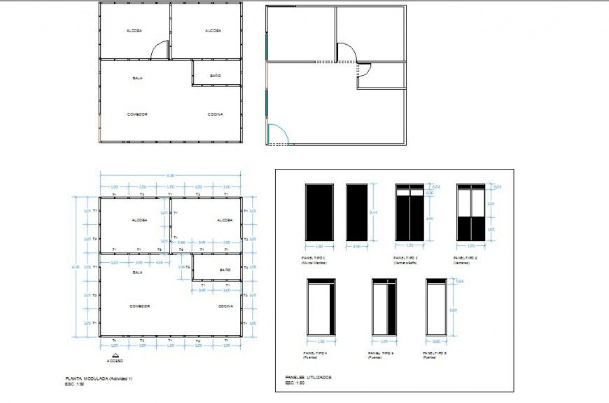 Door elevation and line house plan detail dwg file