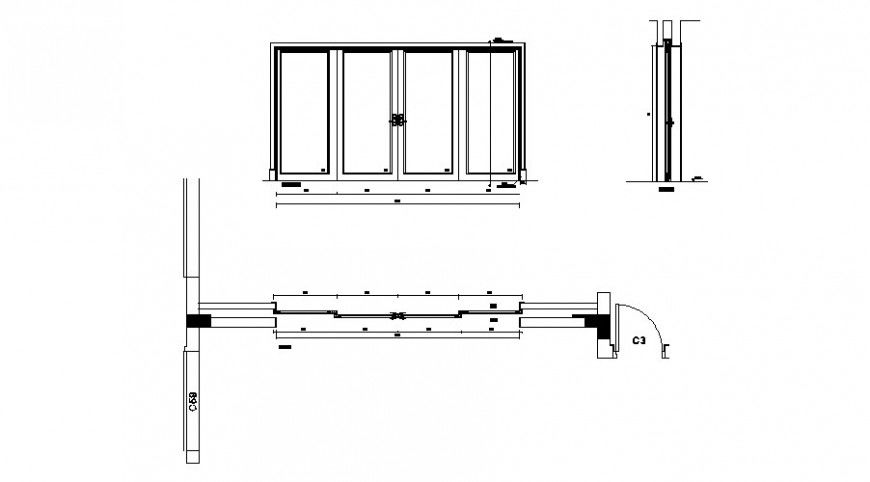 Door elevation and plan 2d view drawing in autocad