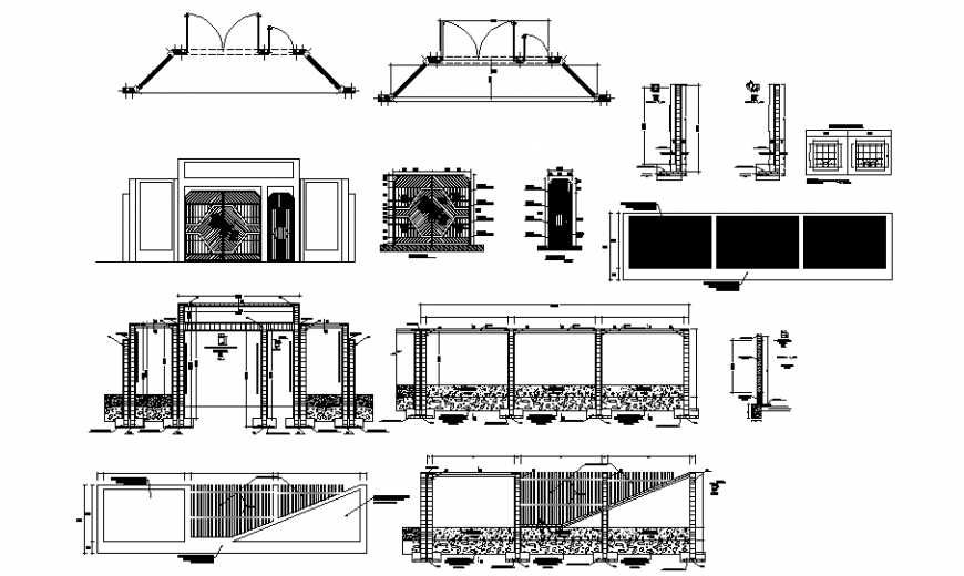 Door elevation and plan with detail of construction in auto cad file