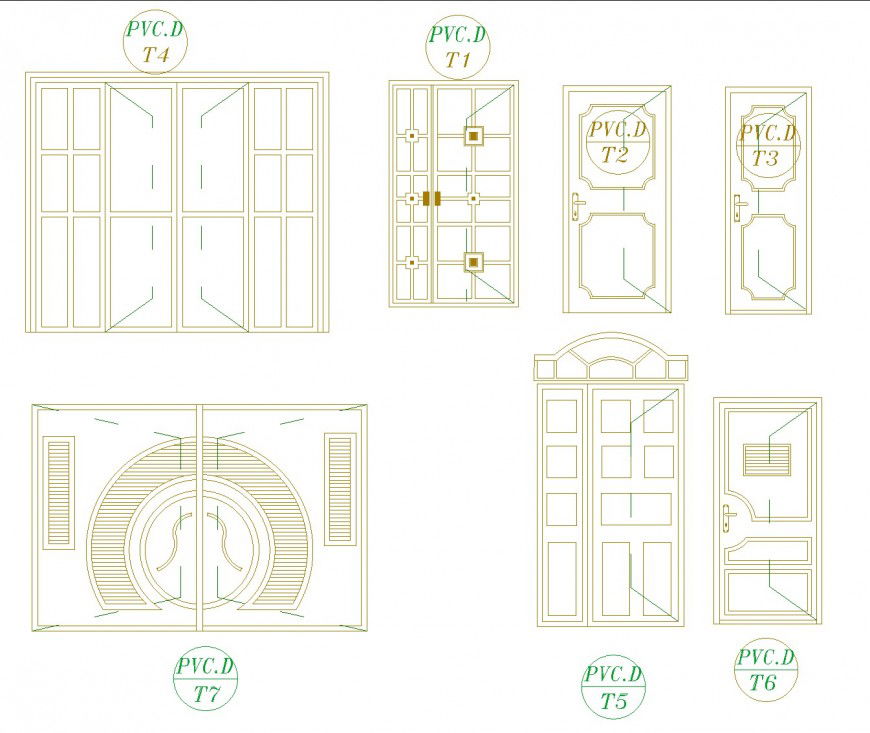 Door elevation and section  plan dwg file