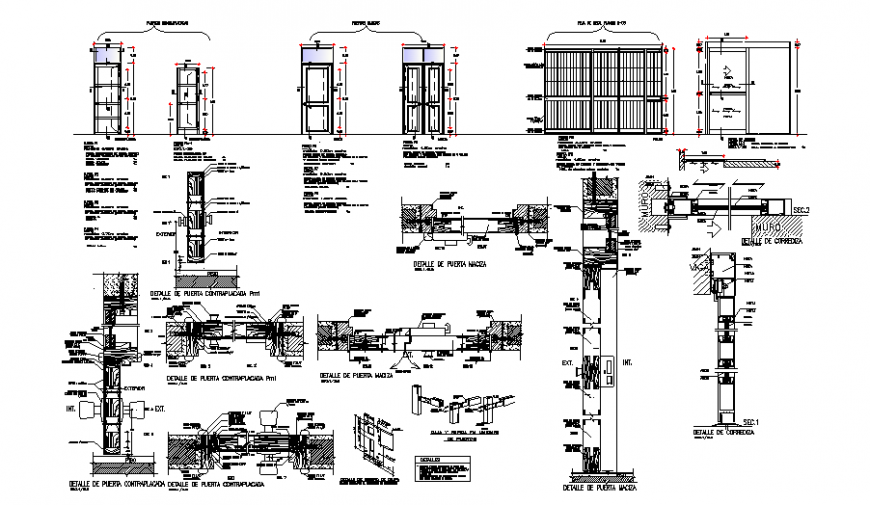 Door elevation and section plan detail dwg file