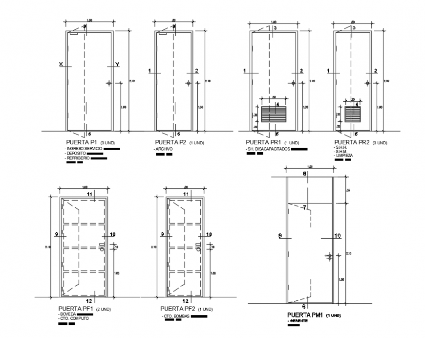 Door elevations, sections and type cad drawing details dwg file