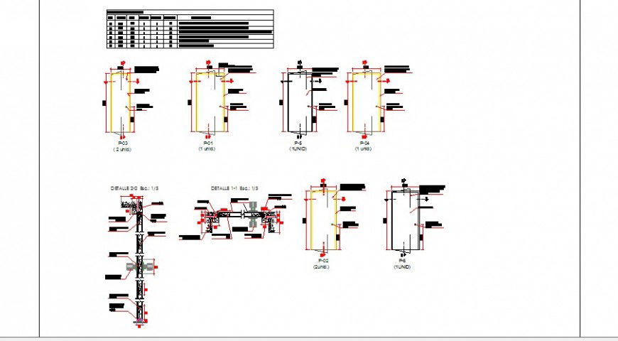 Door elevations and installation details of office building dwg file