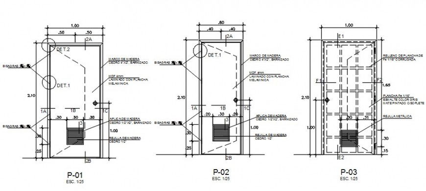 Door for kitchen and toilet elevation and installation details dwg file