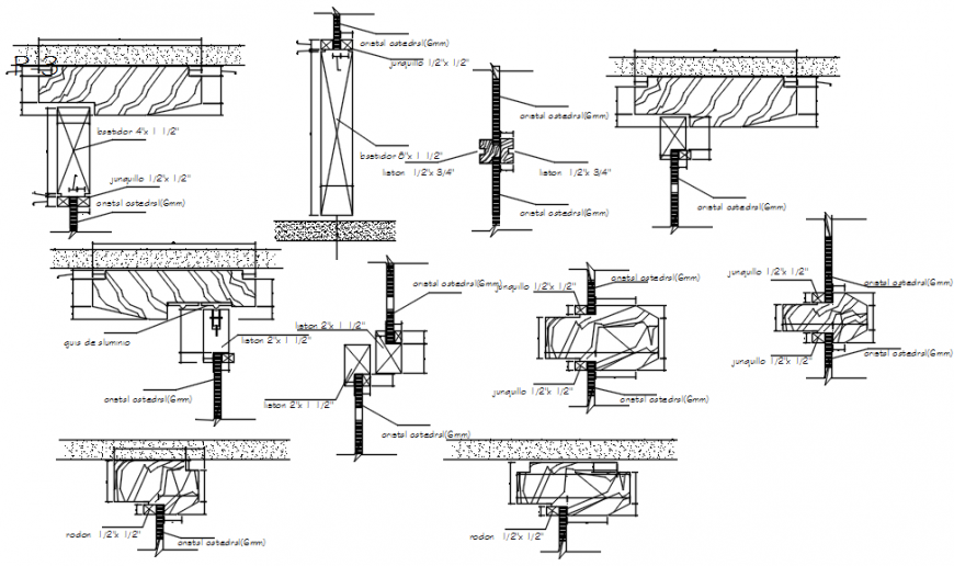 Door frame sections and installation drawing details dwg file