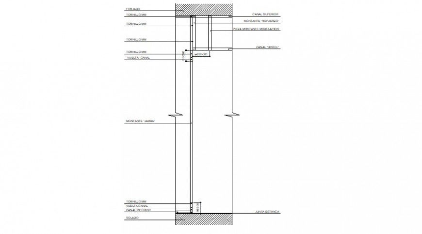 Door framing section and structure drawing details dwg file