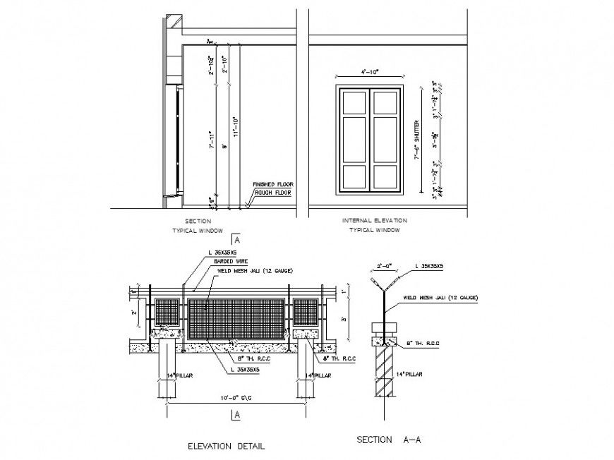 Door internal elevation and installation cad drawing details dwg file