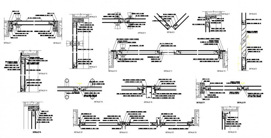 Door openings, coupling and installation structure cad drawing details dwg file