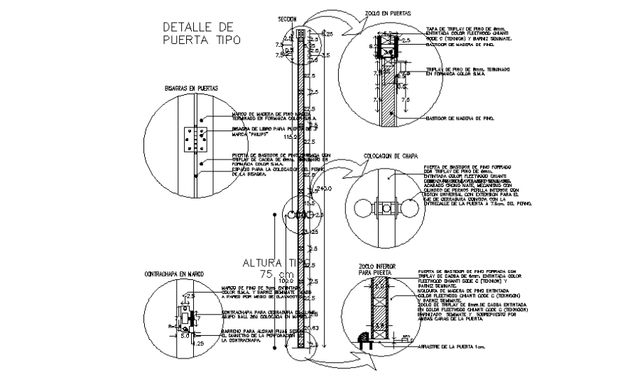 Door section, installation and wood structure details dwg file
