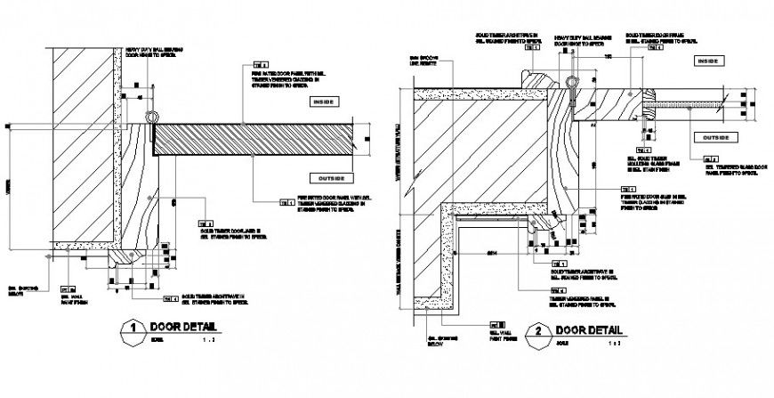 Door sectional detail 2d view CAD block layout file in dwg format