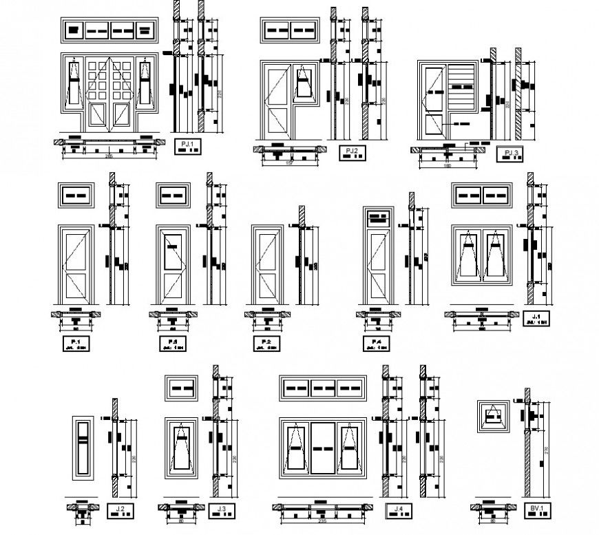 Door structure detail CAD constructive block layout file in dwg format