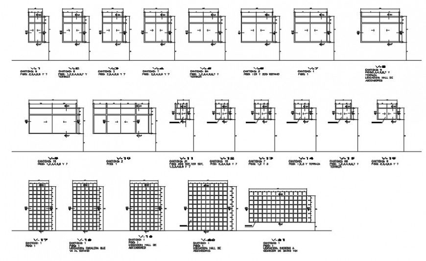 Door window units drawings 2d view elevation dwg file
