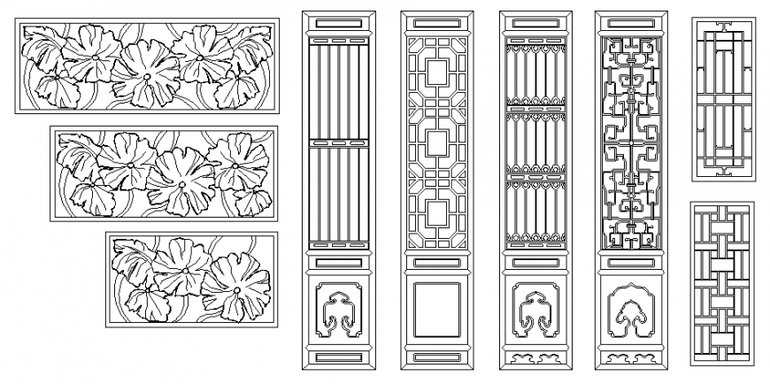 Doors, windows and wall patterns design blocks cad drawing details dwg file