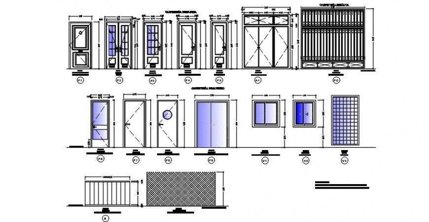 Doors and gate elevation blocks details of residential house dwg file