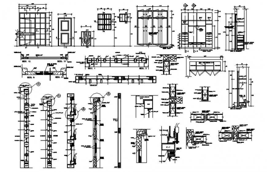 Doors and window closet and installation drawing details dwg file