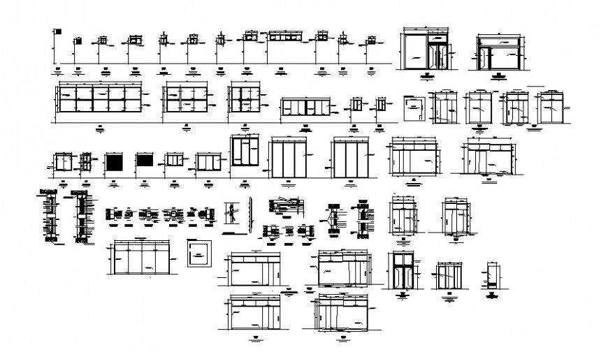 Doors and windows elevation, installation and car pantry details dwg file