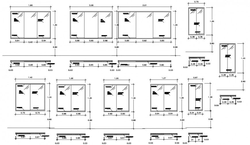 Doors and windows elevation 2d blocks drawing details dwg file