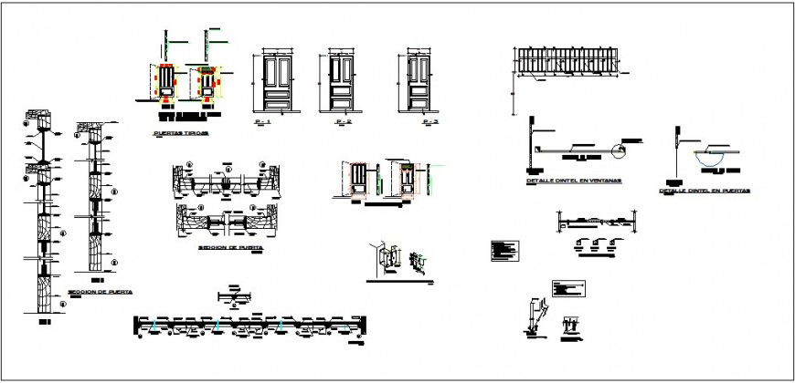 Doors and windows elevation and installation details for college building dwg file