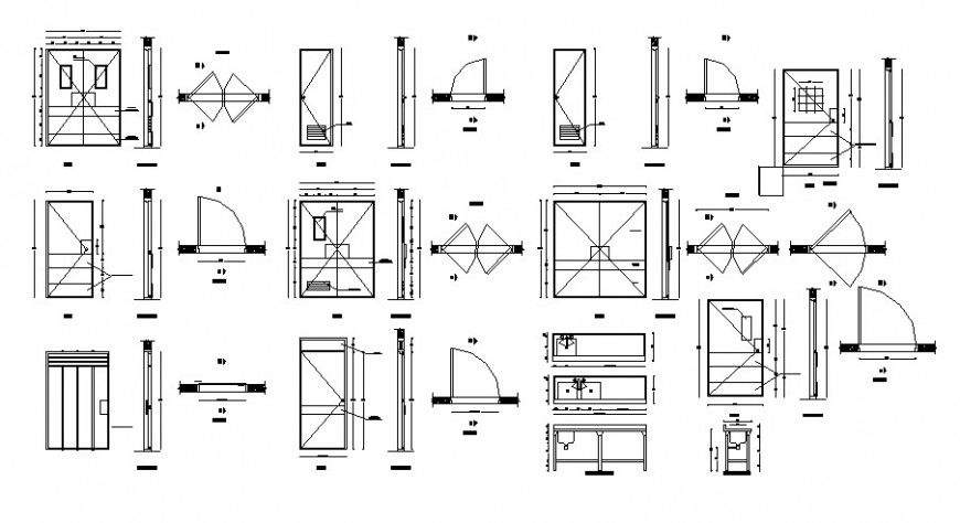 Doors and windows elevation and installation details for house dwg file