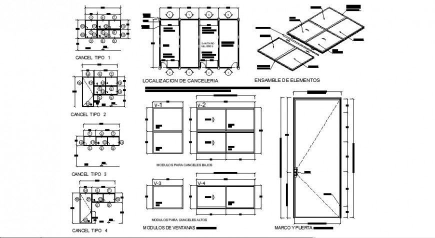 Doors and windows elevation and installation details of office building dwg file